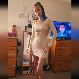 Princess Polly Cream Cut-Out Long Sleeve Dress